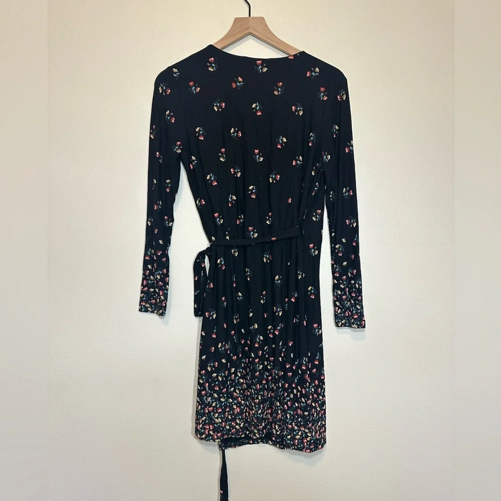 LOFT Black Floral Long Sleeve Wrap Dress - Picture 9 of 9